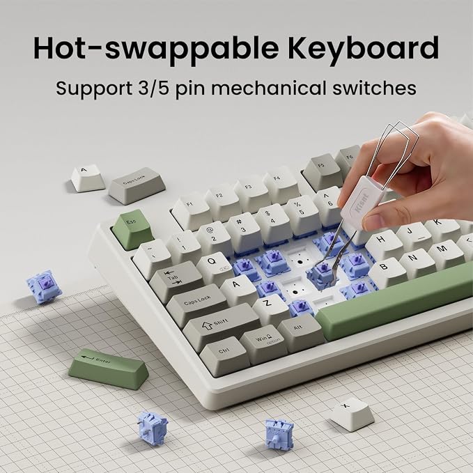 Kisnt KN85 Wireless Mechanical Keyboard, 75% Layout, Bluetooth/2.4GHz/USB-C, Custom RGB Backlit, Hot-Swappable Linear Switch, Creamy Sound for Gaming/Typing (Industrial Gray)