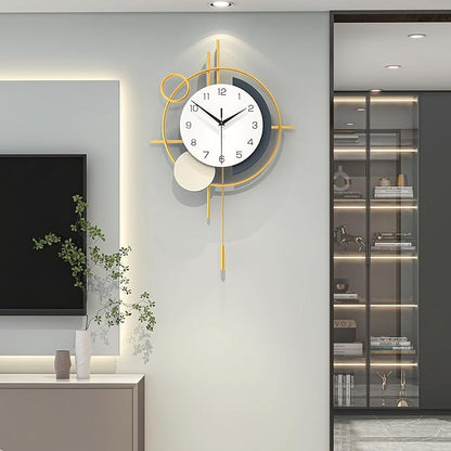 Large Wall Clocks for Living Room Decor Modern Wall Clock Battery Operated Silent Non-Ticking for Bedroom Office Kitchen Home Decoration Gold Metal Unique Wall Watch Clock 17.7x27.3in