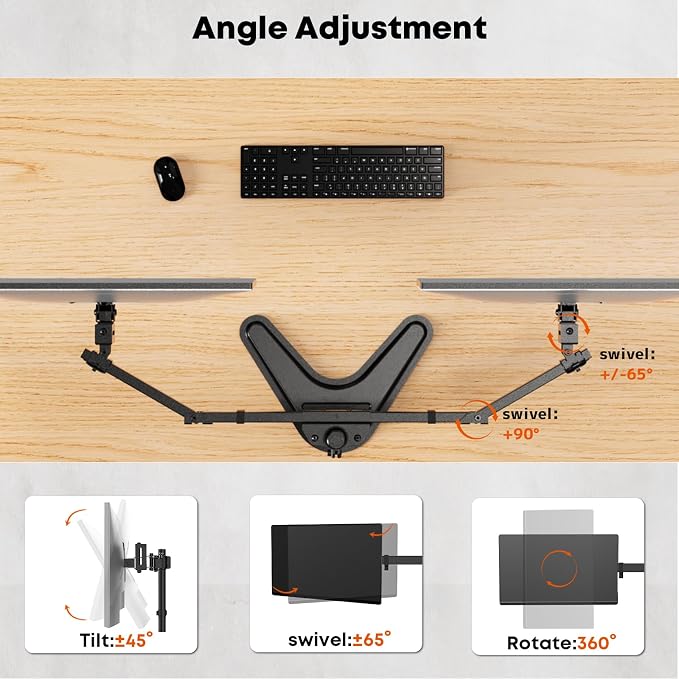 Dual Monitor Stand fits 17-32 inch, Free Standing Heavy Duty Monitor Mount | Precise Slide, Tilt, Swivel, Rotate and Height Adjust, 19.8 lbs per Arm, VESA 75/100mm