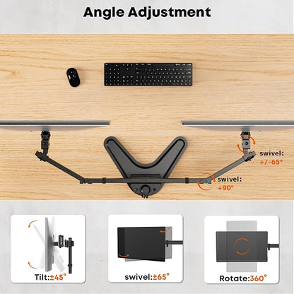 Dual Monitor Stand fits 17-32 inch, Free Standing Heavy Duty Monitor Mount | Precise Slide, Tilt, Swivel, Rotate and Height Adjust, 19.8 lbs per Arm, VESA 75/100mm