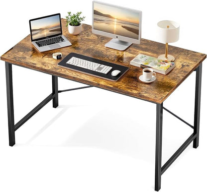 Sweetcrispy 47-Inch Small Computer Desk for Bedroom, Brown | Gaming Writing Work and Study Desk for Home Office, Sturdy Metal Frame and Compact Modern Design with X-Shaped