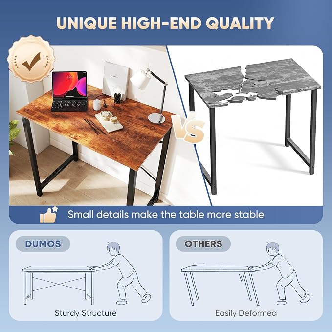 DUMOS 32 Inch Small Computer Desk, Gaming Desks for Home Office Bedroom | Modern Study Writing Work Table, Craft PC Desk Simple Workstation with Reinforcement Structure, Rustic Brown