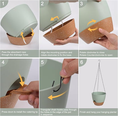 Hanging Planters for Indoor Outdoor Plants, 1 Set Self Watering Hanging Pot with Drainage Holes & Removable Tray (Green-12inch, 12'')
