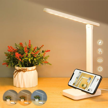 LED Desk Lamp with Touch Control for Reading, No Flicker, 3 Color Modes, Foldable for Table and Eye Caring for Office, Home, Dormitory, USB Interface DC5V 1A