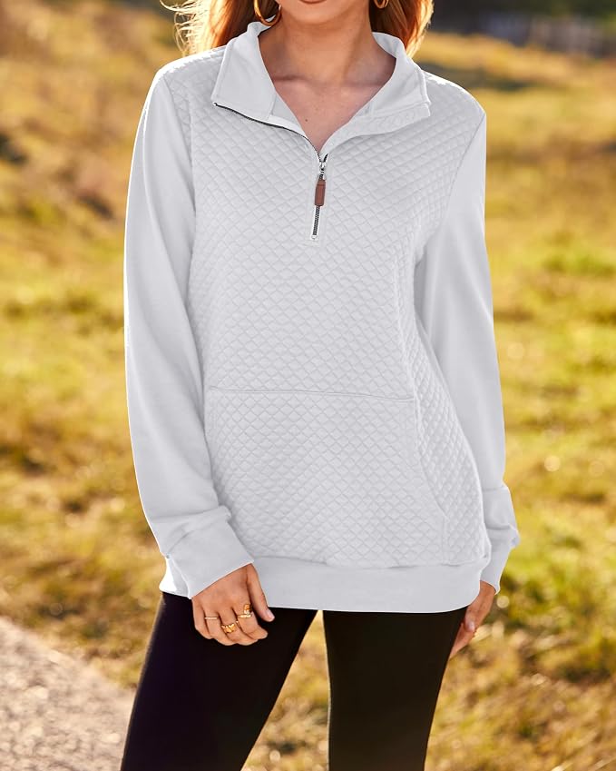 BTFBM Women Fashion Quilted Pattern Lightweight Zipper Long Sleeve Plain Casual Ladies Sweatshirts Pullovers Shirts Tops