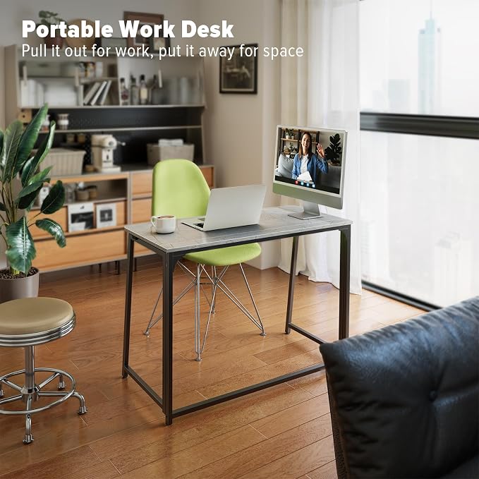 WOHOMO Folding Desk, 39.4" Foldable Computer Table for Small Spaces, Grey | Easy Assembly and Fold, Sturdy Home office desks for Study Bedroom Dorm Space Saving Writing Work Apartment