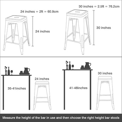 Devoko Metal Bar Stools 24" Indoor Outdoor Stackable Barstools Modern Style Industrial Vintage Counter Bar Stools Set of 4 (24 inch, Gun)