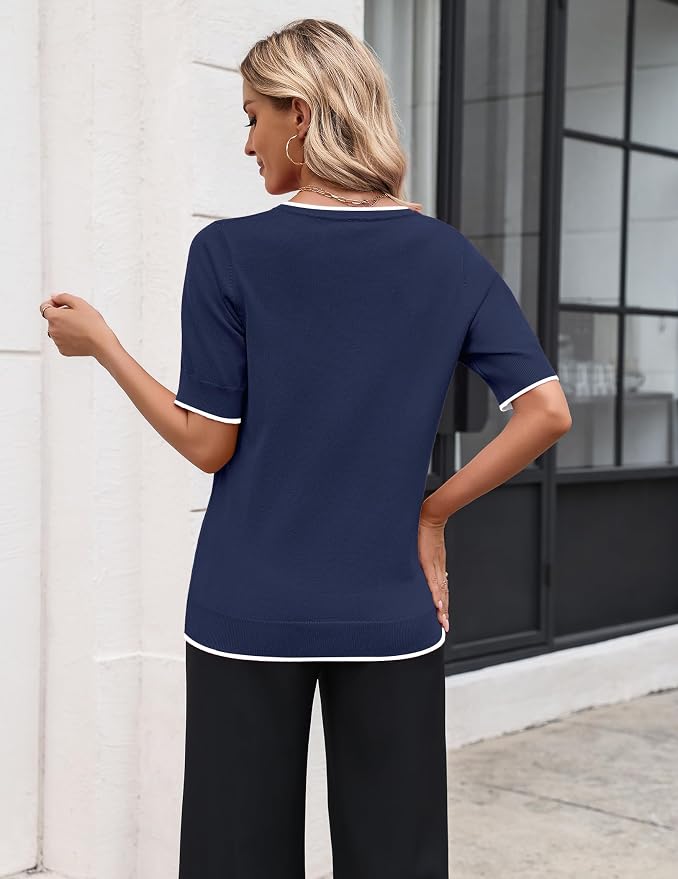 Zeagoo Women's Short Sleeve Sweater 2026 Spring Summer Tops Lightweight Casual V Neck Sweaters Dressy Work Blouses Clothes