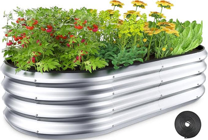 Raised Garden Bed Kit, 4x2x1 ft Galvanized Planter Box Outdoor with Safety Edging, Large Metal Raised Beds for Gardening Vegetables Flower Herb (Classic Silver)