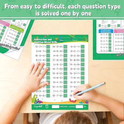 Addition and Subtraction Workbook 1st Grade Math Workbook Math Worksheets Single&Double Digit Numbers Practice Math Worksheets for Home School, 56 Pages Front and Back, 5 Question Types
