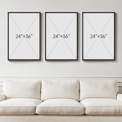 Large Framed Gold Abstract Geometric Wall Art for LIving Room, 3 Piece Modern Canvas Prints Paintings Artwork for Walls, Minimalist Black White Gold Pictures for Hallway Office Wall Decor 24x36 Inch