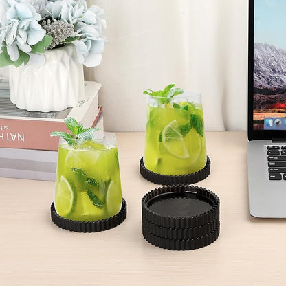 Glass Black Coaster Set of 5- Coasters for Glass Table Black Coasters Modern Round Cup Mats Coffee Table Decor for Kitchen, Bar, Dining Room, Living Room, Office