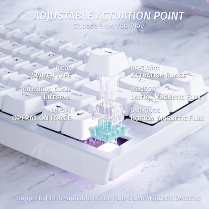 ATTACK SHARK X68 HE 60% Wired RT 8K Keyboard and Wireless R1 Mouse-White | Adjustable Actuation,Hall Effect Mechanical Magnetic Switch,Coiled Cable,USB C/2.4Ghz/BT Ultralight 18K DPI Mice for PC Gamer
