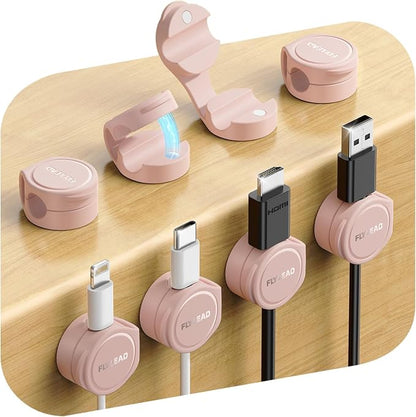 FLYLEAD 8-Pack Silicone Cord Organizer Magnetic Cable Clips, Adhesive | Resilient Yet Soft Rubber Cord Management Holder for Home Office Desk Accessories, Nightstand Phone Charger Wire Organization