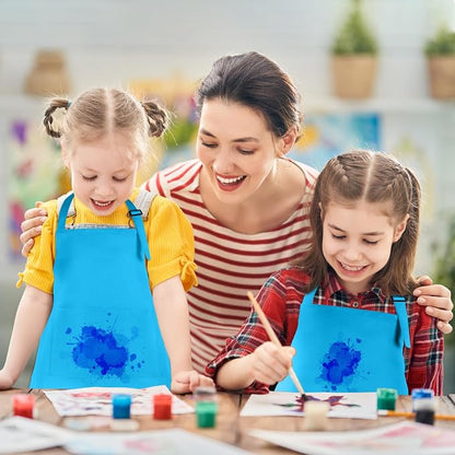 6 Pack Kids Apron Bulk with 2 Pockets Adjustable Chef Art Apron Kids Painting Aprons for Cooking Baking Painting Crafting Grilling Activity（Blue）