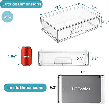 Vtopmart 12.1''W Clear Stackable Storage Drawers,3 Pack Acrylic Plastic Organizers Bins for Makeup Palettes, Cosmetics, and Beauty Supplies,Ideal for Vanity, Bathroom,Cabinet,Desk Organization | Clear Pull-Out Plastic Drawers, Stackable Design for Make...