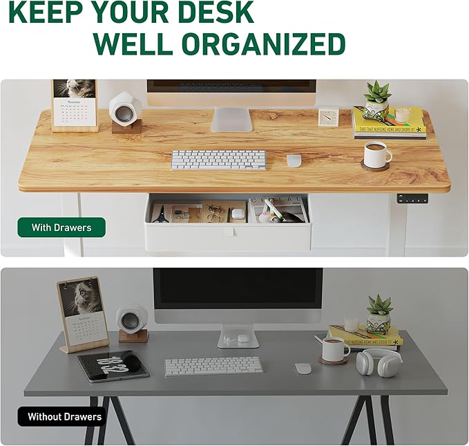 FEZIBO 48 x 24 Inches Standing Desk with Drawer, Adjustable Height Electric Stand up Desk with Storage, Sit Stand Home Office Desk, Ergonomic Computer Desk, Light Rustic
