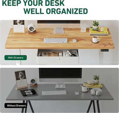 FEZIBO 48 x 24 Inches Standing Desk with Drawer, Adjustable Height Electric Stand up Desk with Storage, Sit Stand Home Office Desk, Ergonomic Computer Desk, Light Rustic