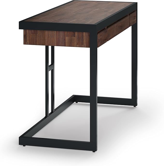 SIMPLIHOME Erina SOLID ACACIA WOOD Modern Industrial 48 Inch Wide Small Desk in Distressed Charcoal Brown, For the Office Desk, Writing Table, Workstation and Study Table