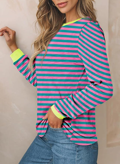 EVALESS Womens Crewneck Long Sleeve Tops Casual Polka Dots Tops Fall 2026 Tshirts Shirts