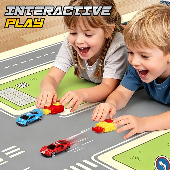 Drefirsa 24 in 1 Race Car Track Set, Toy Cars for Boys Age 3-5 4-7 | 8pcs 1:64 Diecast Vehicle, 2 Launchers, Race Track, Portable Storage Case, Outdoor Indoor Play, Gift for 3 4 5 6 Year Boy