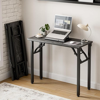 Frylr Small Folding Computer Desk – Portable 35.8 Inch Foldable Laptop Table, Collapsible and Compact for Easy Storage and Fast Setup, Lightweight for Small Spaces, Craft and Study Use, Marble Greige