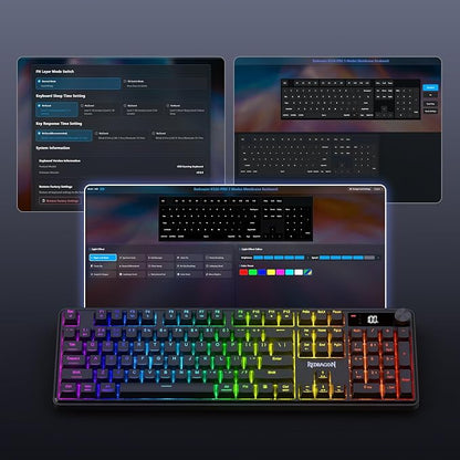 Redragon K526 PRO Wireless RGB Membrane Gaming Keyboard, LED Screen & Knob | See Battery, Mode & Time at a Glance, 0-Delay Tri-Mode, One-Touch Backlit & Media Adjust, 26-Key Anti-Ghost for Combo-Strike