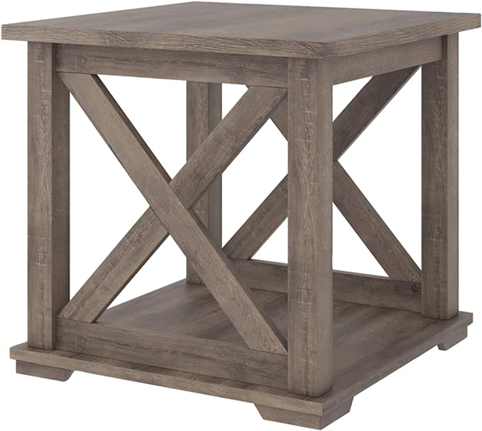 Signature Design by Ashley Aldwin Rustic Farmhouse 60" Home Office Lift Top Desk with Charging Ports, Distressed Gray & Arlenbry End Table, Gray