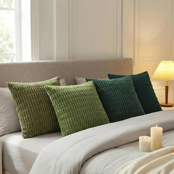 Fancy Homi 4 Packs Decorative Throw Pillow Covers for Living Room Couch Bed, Modern Farmhouse Boho Home Décor Accent Cushion Case, 20" x 20", Green Series