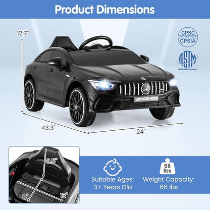 Costzon Ride on Car, 12V Licensed Mercedes-Benz Kids’ Electric Vehicles with Parent Remote, Rocking Function, Music & Horn, LED Headlights & Soft Start, Battery Powered Kids Car Toy for Ages 3+(Black)