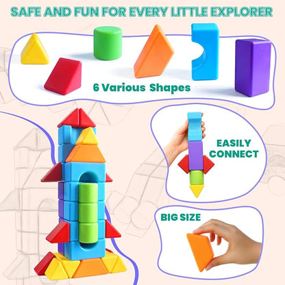 Magnetic Building Blocks, Multi 3D Shapes Set, 36 PCS for Kids Ages 4+ | 6 Colors, Large 1.65 Inch Magnetic Blocks, 6 Types of 3D Multi Shape Design