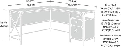 Sauder Steel River L-Shaped Desk, L: 59.84" x W: 57.32" x H: 29.53", Carbon Oak Finish