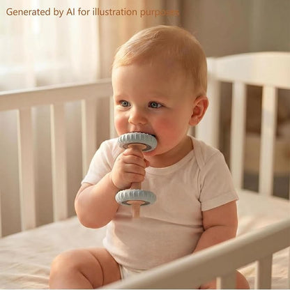 Baby Teething Toys Baby Rattle Teething Straw 3-in-1 Barbell-Shaped, Made from Silicone, Built-in Toothbrush Head and Nipple Shape, Bpa-Free, Phthalate Free, Professionally Certified, Blue
