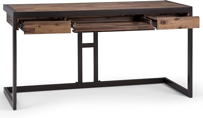 SIMPLIHOME Erina SOLID ACACIA WOOD Industrial 60 Inch Wide Writing Office Desk in Rustic Natural Aged Brown, For the Workstation and Study Table