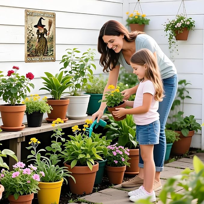 Vintage Outdoor Garden Witch Metal Tin Sign My Broom Broke So Now I Garden Wall Art for Outdoor Backyard Greenhouse Wall Decor