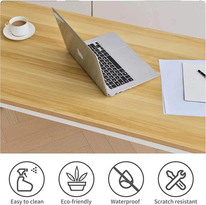 Computer Desk - 63 Inch Large Home Office Desk Wood Study Writing Table Workstation Storage Bag Headphone Hooks Simple Gaming Desk Rustic White/Walnut