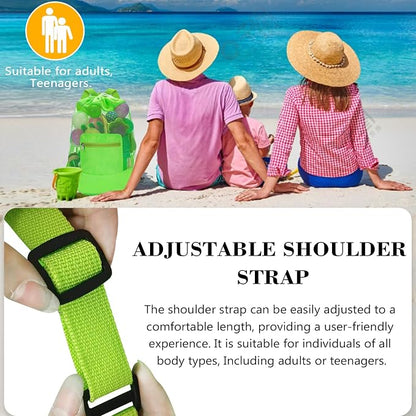 INVODA Mesh Beach Bag Drawstring Beach Backpack Foldable Toy Organizer Bag Shell Adjustable Straps Large Capacity Swim Bag