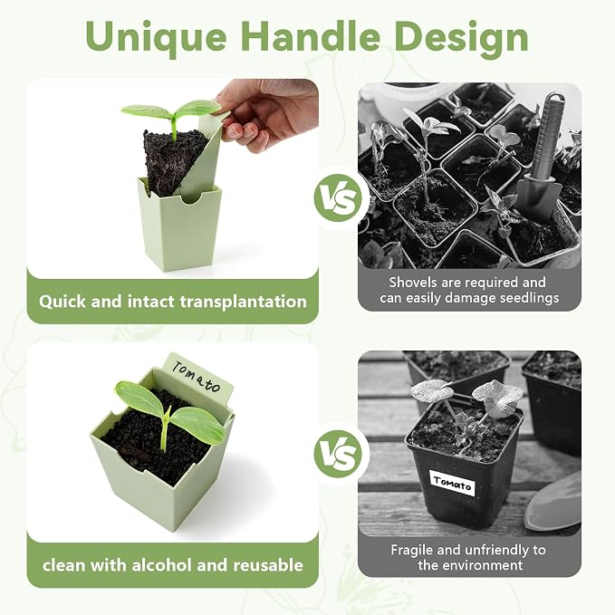 Seed Starter Tray, Dual-Purpose Handles for Transplanting & Labeling, 9 Deep 2.3 in Cells, Extra-Thick Reusable Germination Kit, for Indoor, Outdoor & Greenhouse Use