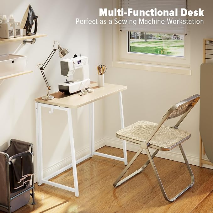 WOHOMO Folding Desk, 31.5" Foldable Computer Table for Small Spaces, Oak | Easy Assembly and Fold, Sturdy Home office desks for Study Bedroom Dorm Space Saving Writing Work Apartment