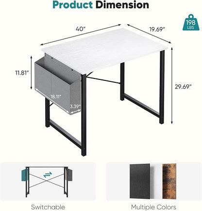OLIXIS Small Computer Desk, 31 Inch Gaming Desks for Home Office | Writing Study Craft Work Table, Computer Workstation for Bedroom Small Spaces with Storage Bag, White