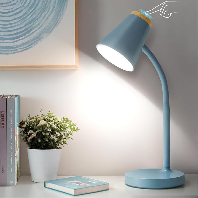 EJIAXIN Desk Lamps for Home Office - Small LED Desk Lamp Touch Dimmable Reading Light for College Dorm Room - Adjustable Flexible Gooseneck Table Lamp for Bedside Bedroom Nightstand Blue