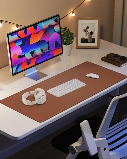 AFIING Desk Pad Protector 23.6" x 13.7" - Non-Slip Waterproof PU Leather Desk Mat for Mouse, Keyboard, Laptop, Office and Home Workspace (Brown)