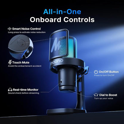 MAONO DGM20W Wireless Gaming Microphone for PC & Smartphones | USB-C Receiver, Clear Voice, Noise Reduction, Software Control, Custom RGB, Mute, Boom Mic Set for Discord Streaming & Gaming