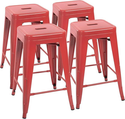 Devoko Metal Bar Stools 24" Indoor Outdoor Stackable Barstools Modern Style Industrial Vintage Counter Bar Stools Set of 4 (24 inch, Red)