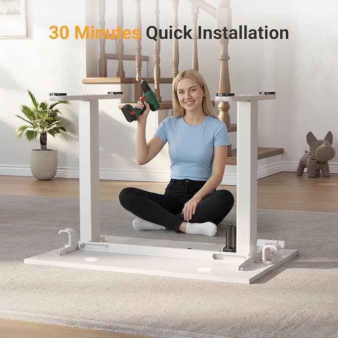 YDN 40 x 24 Inch Warm White Electric Standing Desk | Adjustable Height, Sit Stand, Cable Management, Ergonomic, Home Office