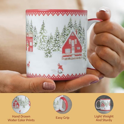 Maison d' Hermine Coffee Mug with Handles Tea Cups (12 Ounce, Pack of 1) | Fine Bone China Coffee Mugs for Hot Beverages Cappuccino Latte Home Restaurant Spring Summer -Rural Christmas - Jokkmokk