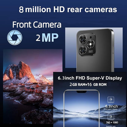 Unlock Phone, 4G Network Android Phone, 6.3-inch Screen, 2GB RAM+16GB ROM/TF 128GB, Dual SIM Cards, Dual Cameras, Suitable for Novice Users (83dark)
