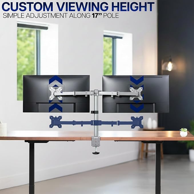 VIVO Dual Monitor Desk Mount, Heavy Duty Fully Adjustable Steel Stand, Holds 2 Computer Screens up to 30 inches and Max 22lbs Each, Gray Color, STAND-V002-GY