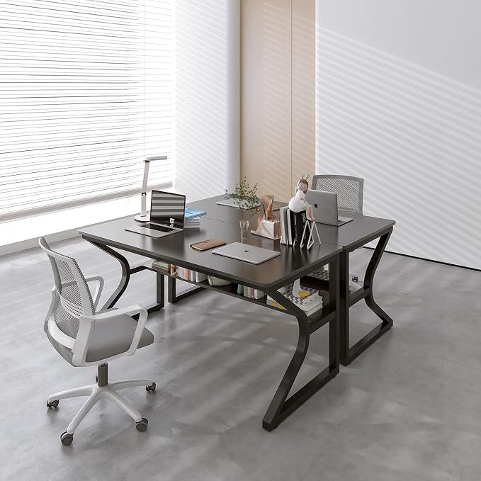 OSCHF 47.3-Inch Writing Desk with Storage Shelf, Black | Space-saving, Single-Person Workstation, Modern Study Gaming Computer Desk, Suitable for Home Office, Bedroom and Dorms