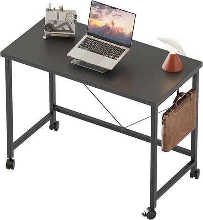 Mericonia 32x16 Inch Computer Desk with Wheels, Small Simple Rolling Desk | Writing Table for Home Office Bedroom Work Study, Black